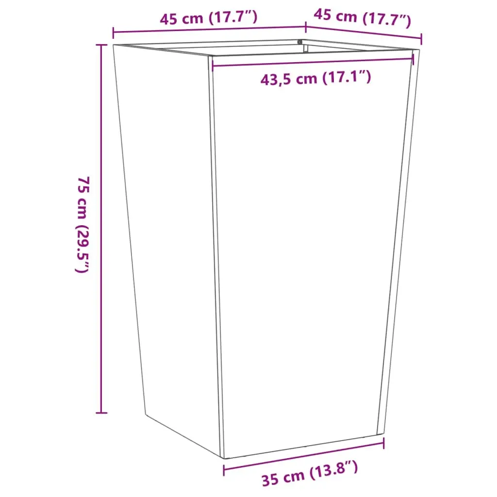 Garden Planter Steel 45x45x75cm Anthracite Outdoor Pots Flowers Plants