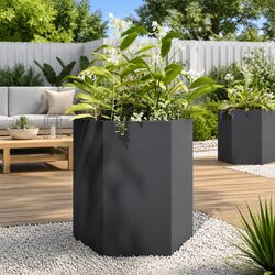 Durable Black Hexagon Garden Planters 2 pcs 46x40x45 cm