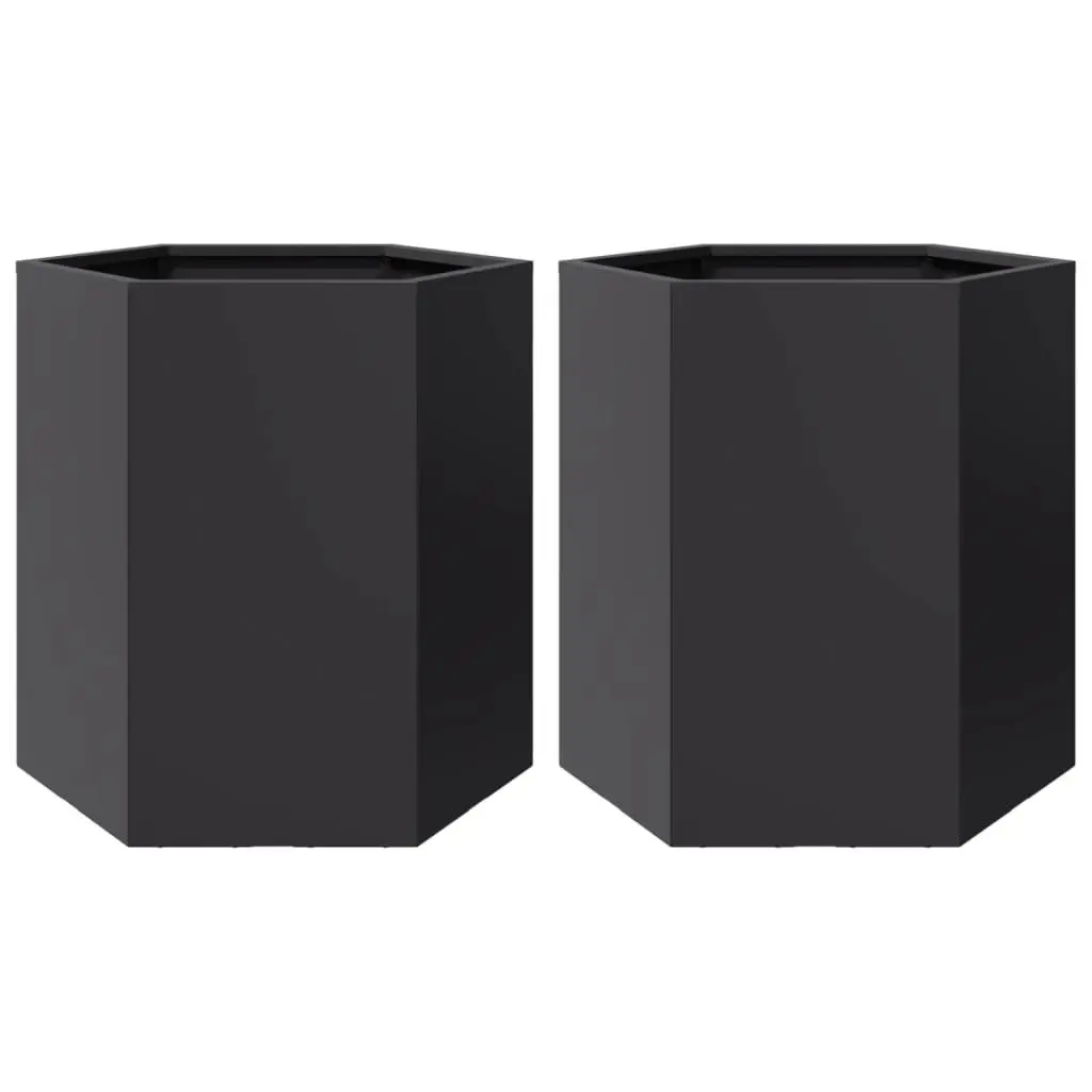 Garden Planters Steel 46x40x45 cm Black Hexagon 2 pcs Raised Outdoor Flower Pot