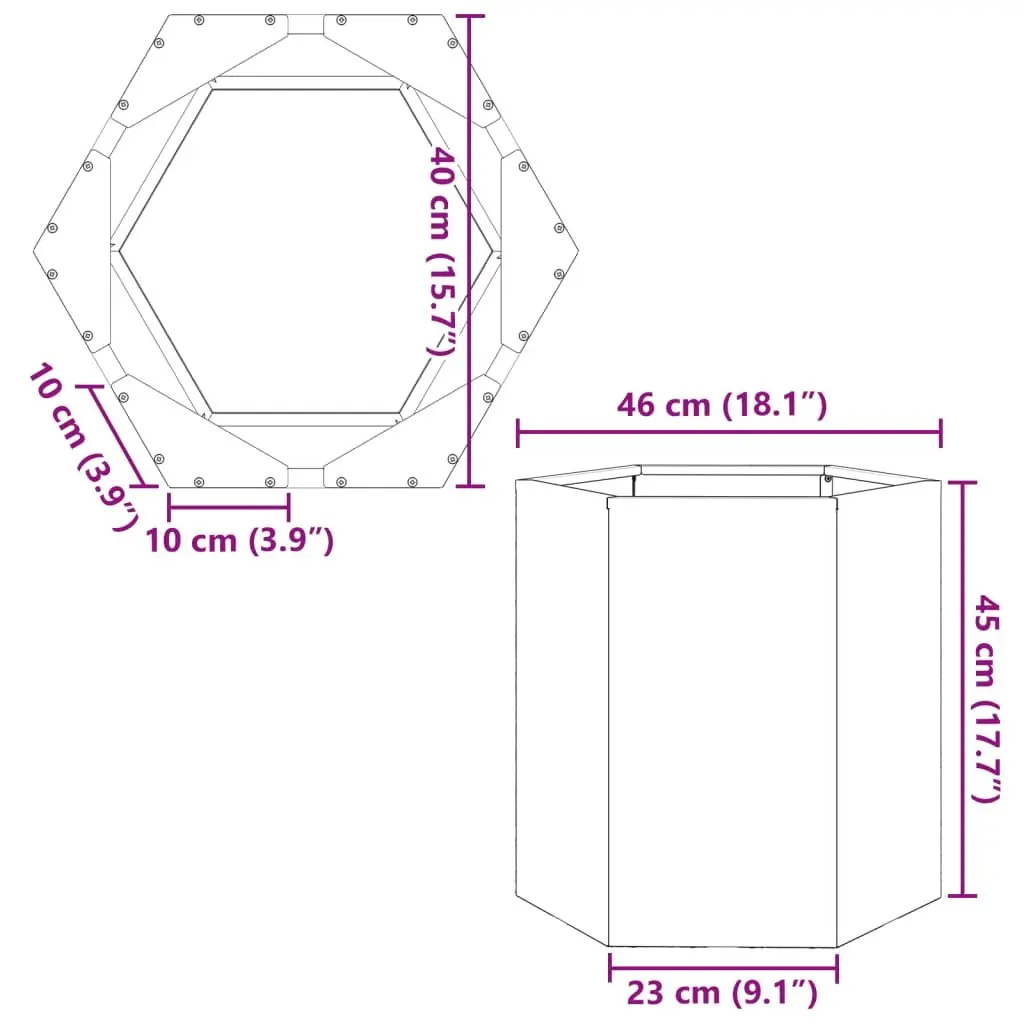 Garden Planters Steel 46x40x45 cm Black Hexagon 2 pcs Raised Outdoor Flower Pot