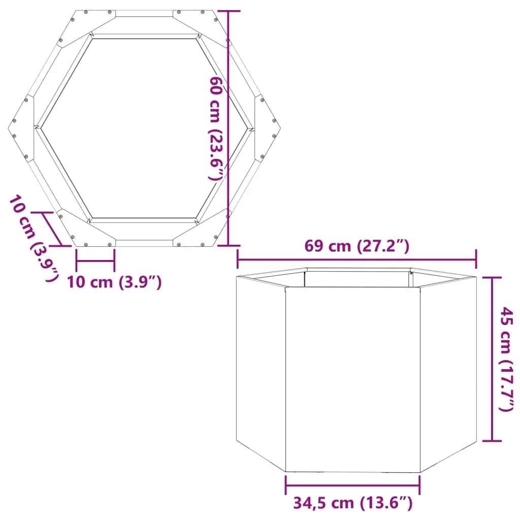 Garden Planter Steel Hexagon 69x60x45cm Black