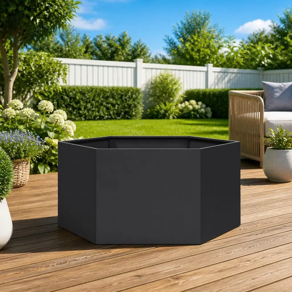 Garden Planter Hexagon Black Raised Bed Outdoor Flowers Plants Vegetables Herbs