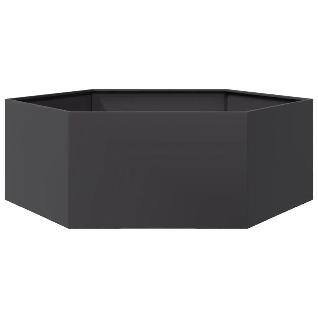 Garden Planter Steel Hexagon 138x120x45cm Black Raised Bed Outdoor
