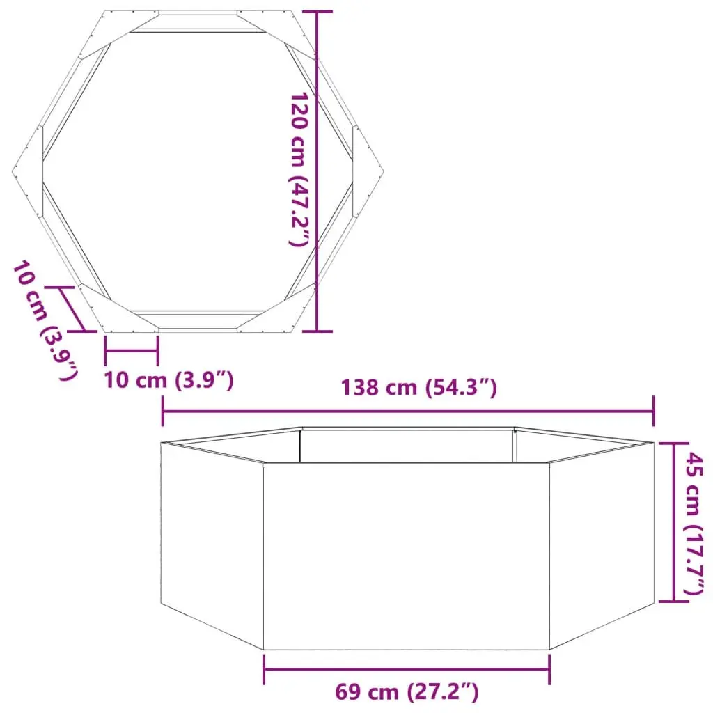 Garden Planter Steel Hexagon 138x120x45cm Black Raised Bed Outdoor