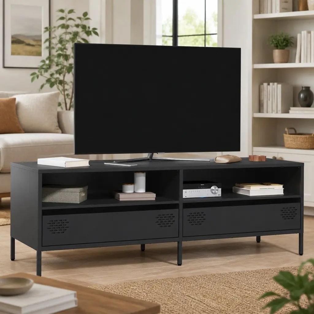 Black Industrial TV Cabinet with Ample Storage