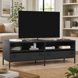 Sturdy Black Industrial TV Cabinet with Ample Storage
