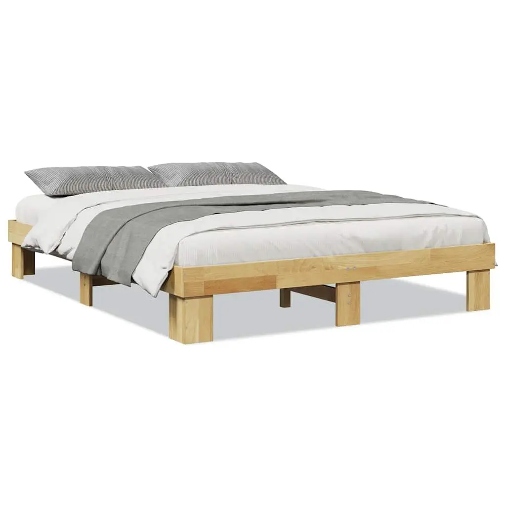 Solid Oak Bed Frame 135x190 cm with Slatted Base