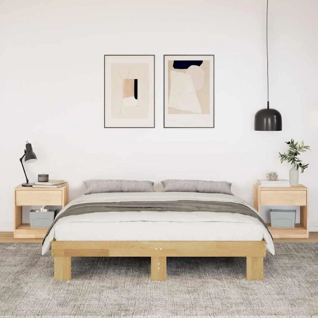 Solid Oak Bed Frame 135x190 cm with Slatted Base