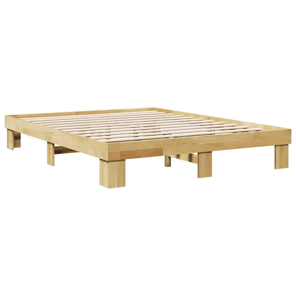 Solid Oak Bed Frame 135x190 cm with Slatted Base