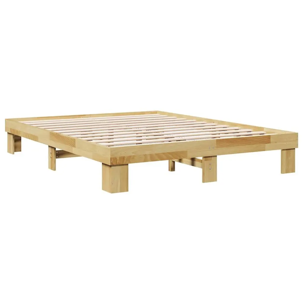 Solid Oak Bed Frame 135x190 cm with Slatted Base