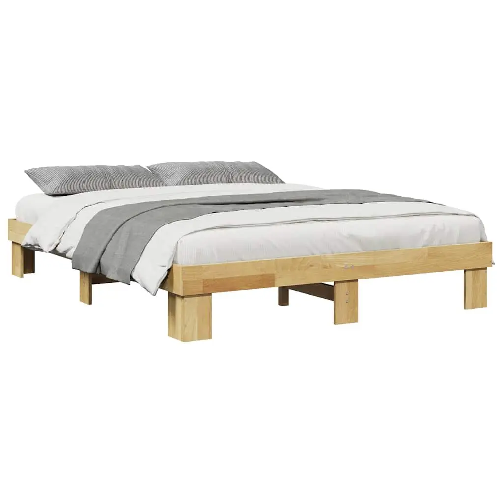 Solid Oak Bed Frame 135x190 cm with Slatted Base