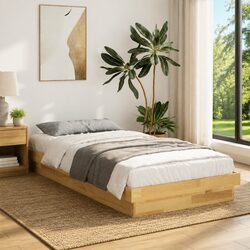 Solid Oak Wood Bed Frame 90x190 cm with Slatted Base