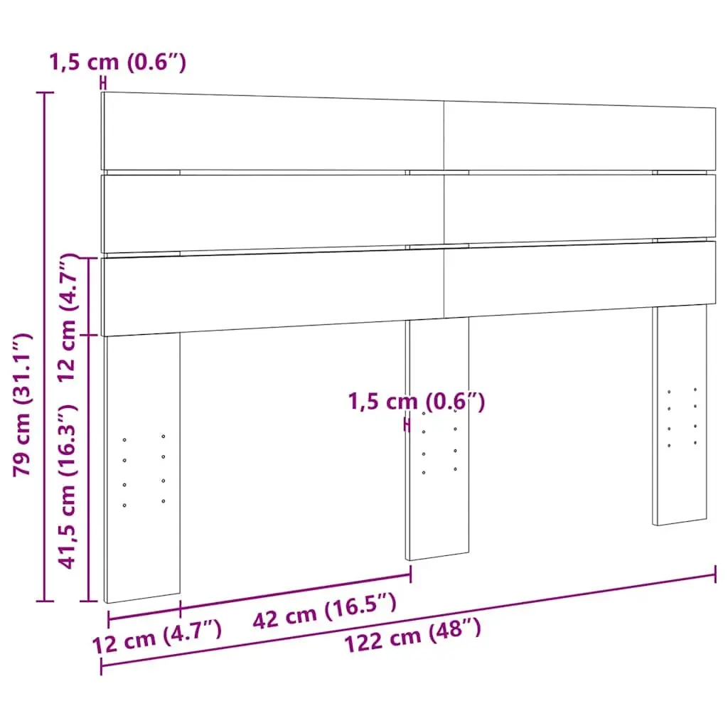 Solid Wood Oak Brown Headboard 120 cm