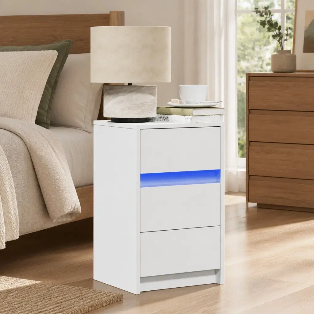 White Bedside Cabinet with RGB LED Lighting