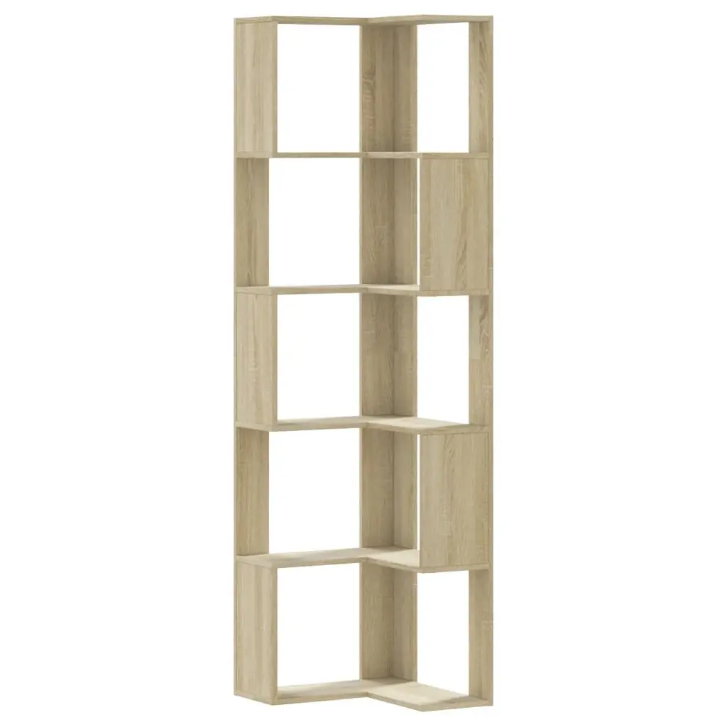 Corner Bookcase Engineered Wood 5-Tier Brown Sonoma Oak Storage Display Shelf