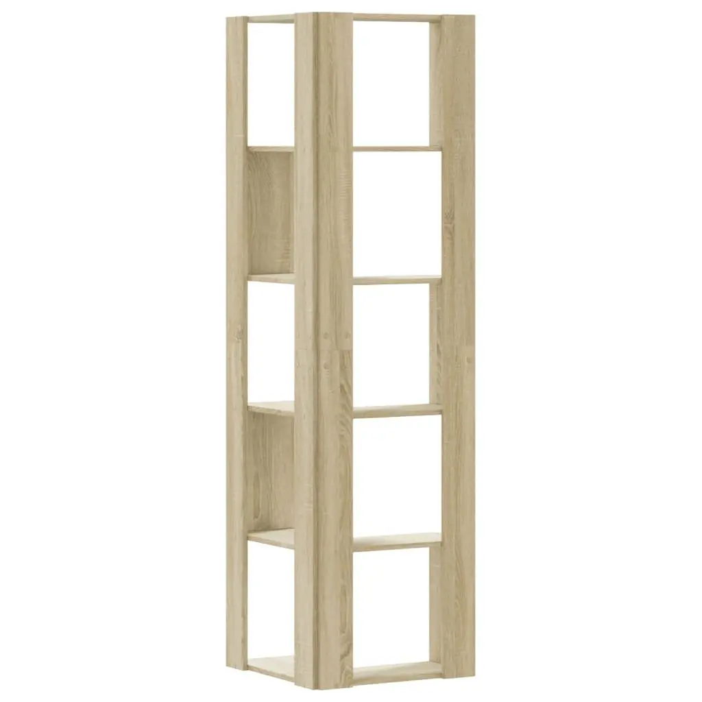 Corner Bookcase Engineered Wood 5-Tier Brown Sonoma Oak Storage Display Shelf