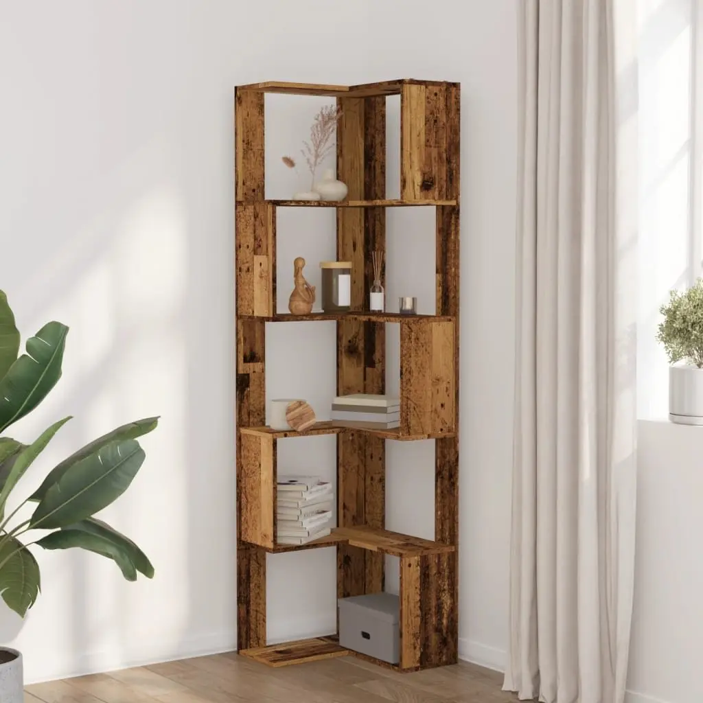 Corner Bookcase 5-Tier Brown Standing Shelf Storage Display Unit 50x50x179cm