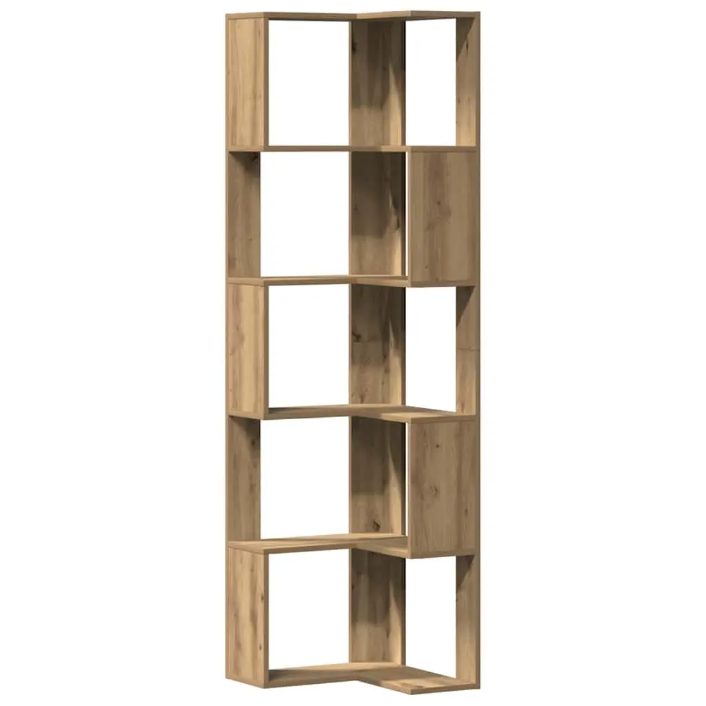Corner Bookcase Engineered Wood 50x50x179cm Brown 5-Tier Shelving Unit