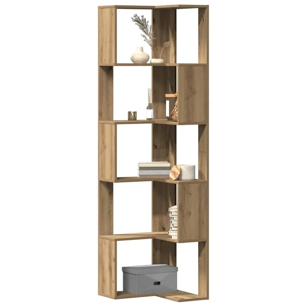 Corner Bookcase Engineered Wood 50x50x179cm Brown 5-Tier Shelving Unit