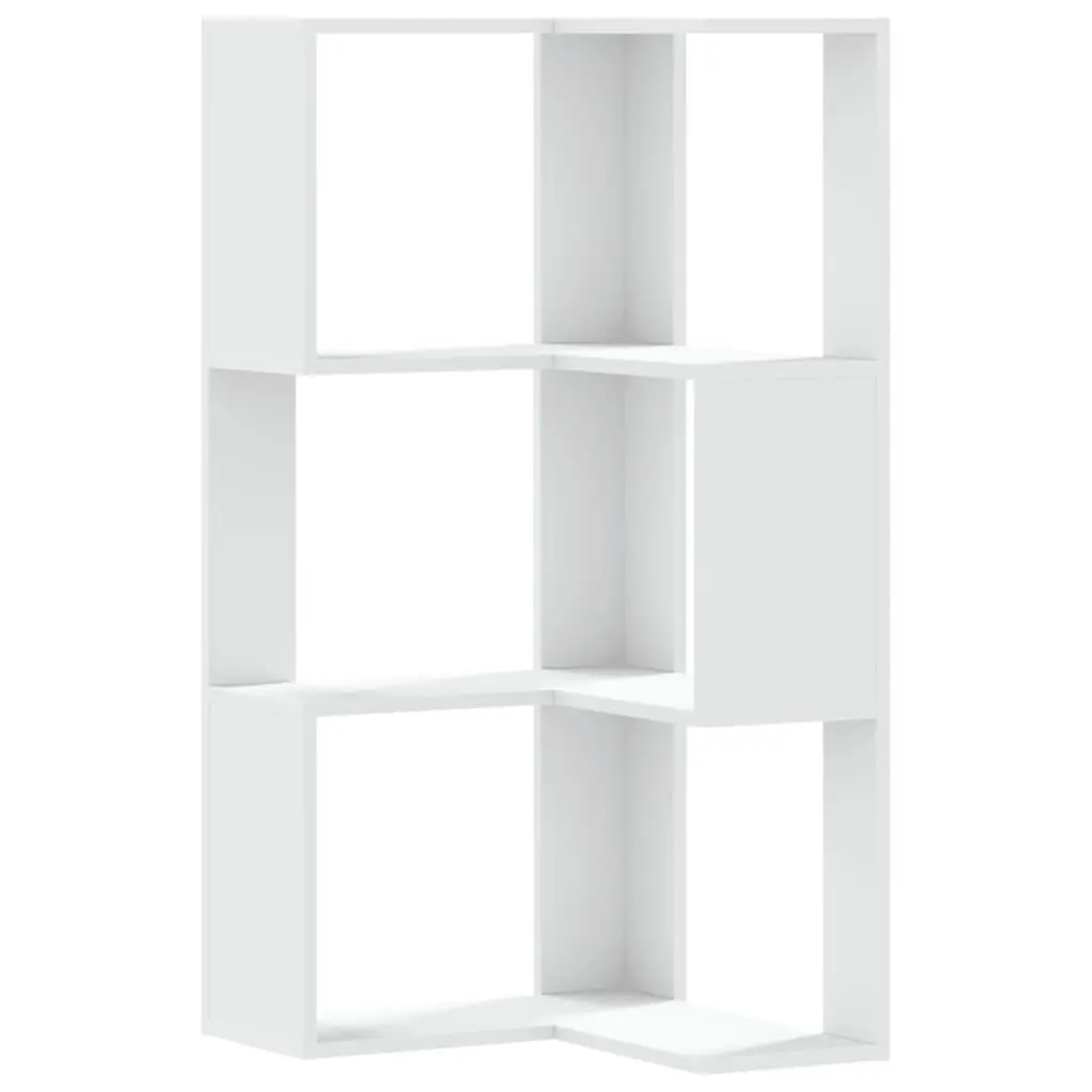 3-Tier White Corner Bookcase for Storage