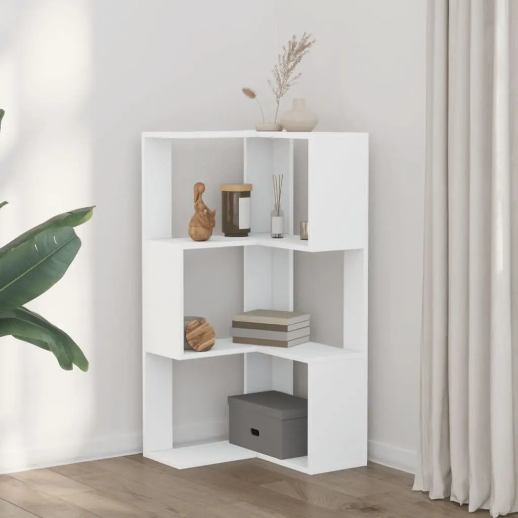 3-Tier White Corner Bookcase for Storage
