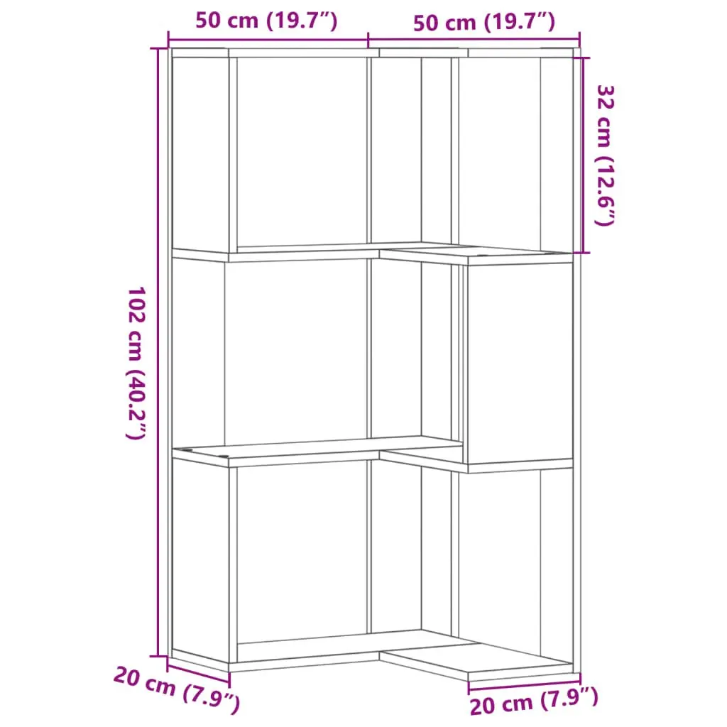 3-Tier White Corner Bookcase for Storage