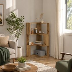 Stylish 3-Tier Corner Bookcase in Brown Wood