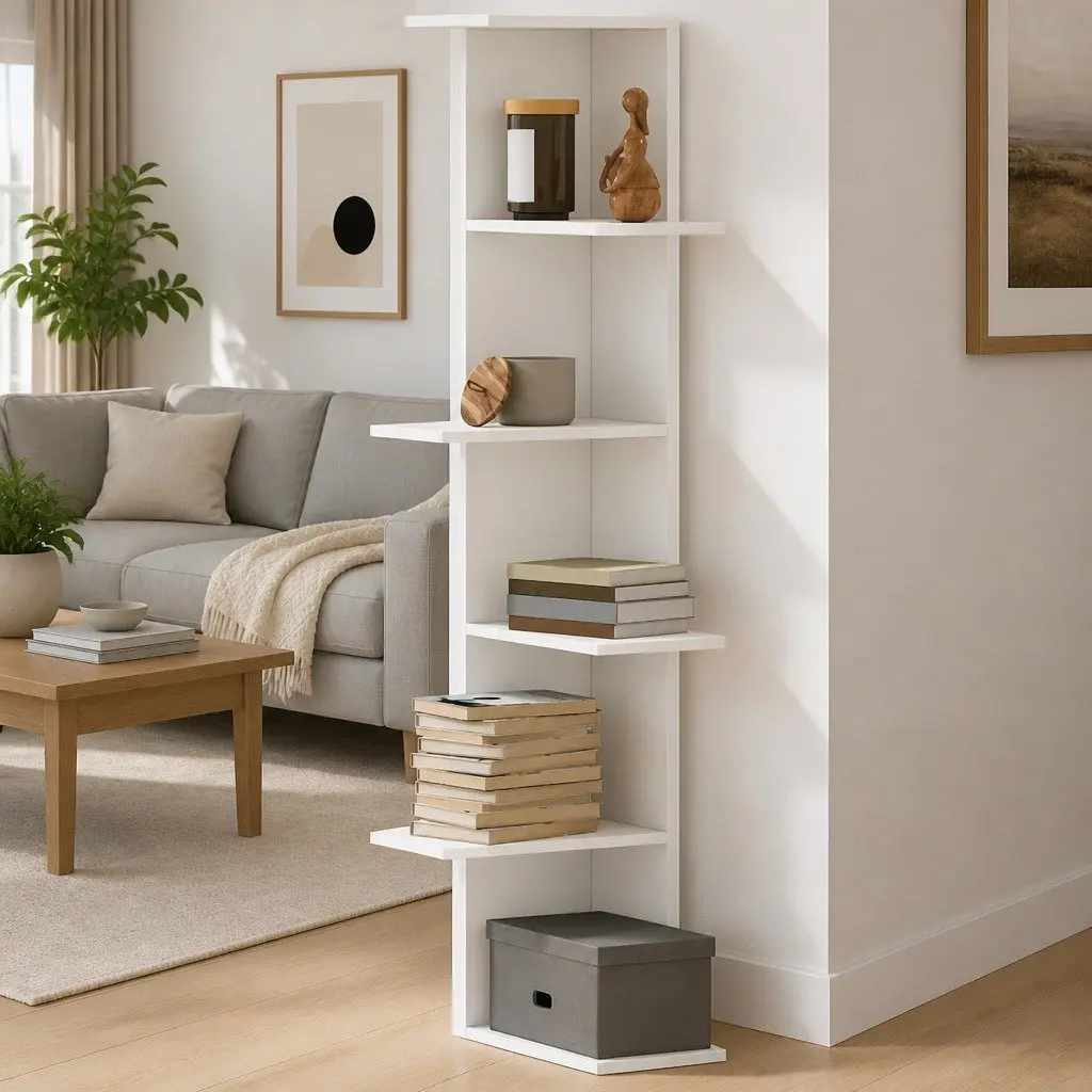 White Wall Corner Shelf 36.5x36.5x140cm
