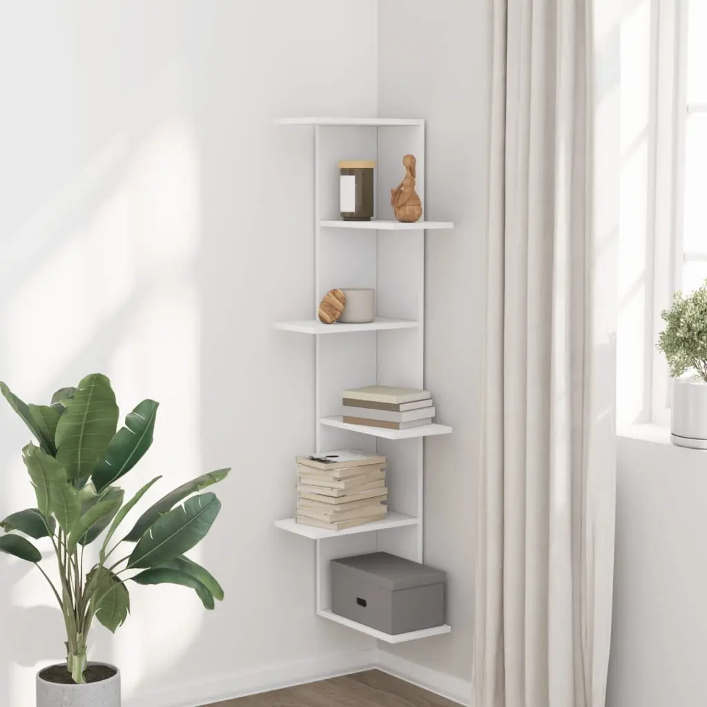 White Wall Corner Shelf 36.5x36.5x140cm