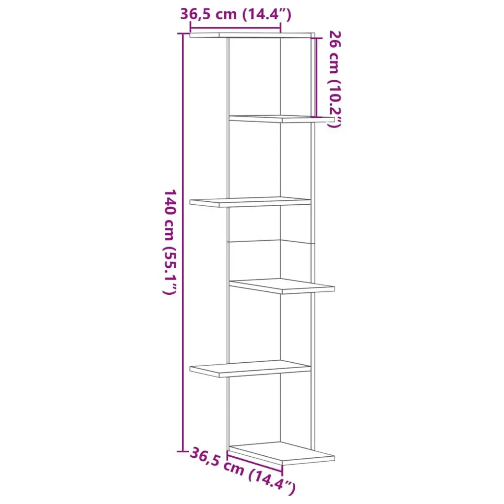 White Wall Corner Shelf 36.5x36.5x140cm