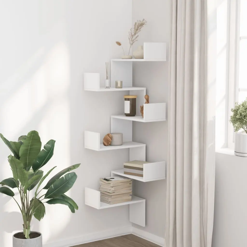 White Wall Corner Shelf 45x45x147cm for Storage