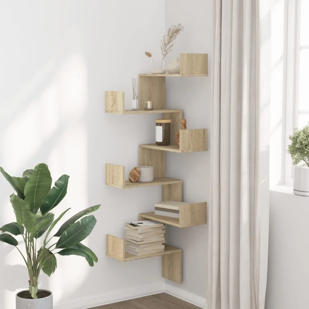 Sonoma Oak Brown Wall Corner Shelf 45x45x147cm