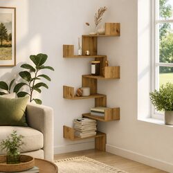 Wall Corner Shelf Brown 45x45x147cm Engineered Wood Storage Display Rack