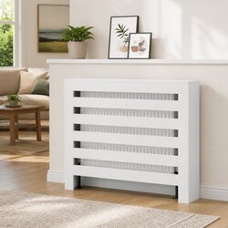 Modern Slatted Radiator Cover in White Engineered Wood
