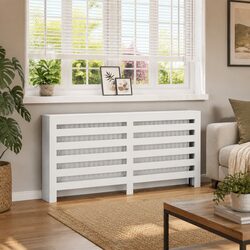 White Engineered Wood Radiator Cover 175x20x82 cm