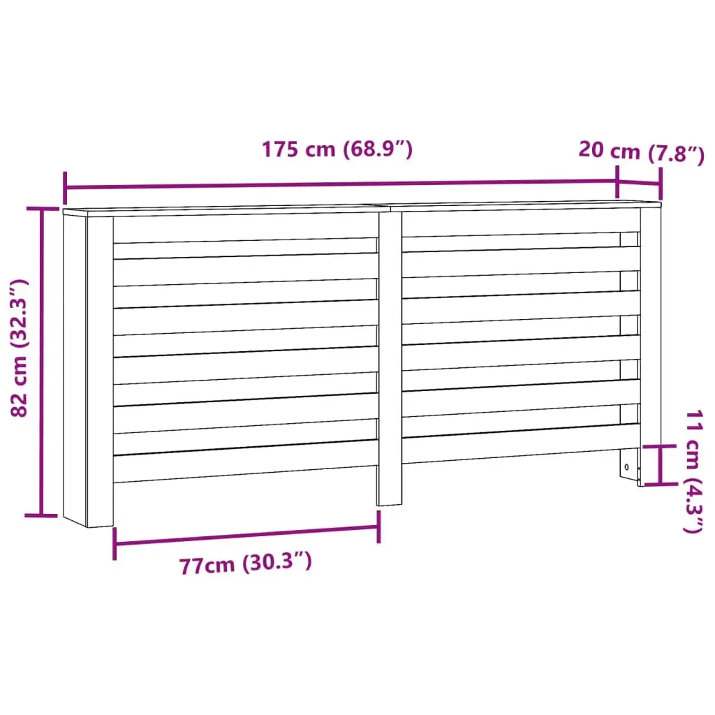 Radiator Cover Engineered Wood 175 x 20 x 82 cm White Slatted Cabinet