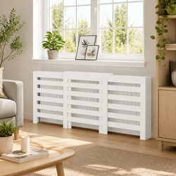 Modern White Slatted Radiator Cover in Engineered Wood