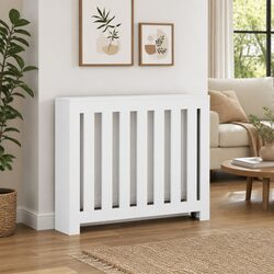 White Modern Slatted Radiator Cover with Shelf
