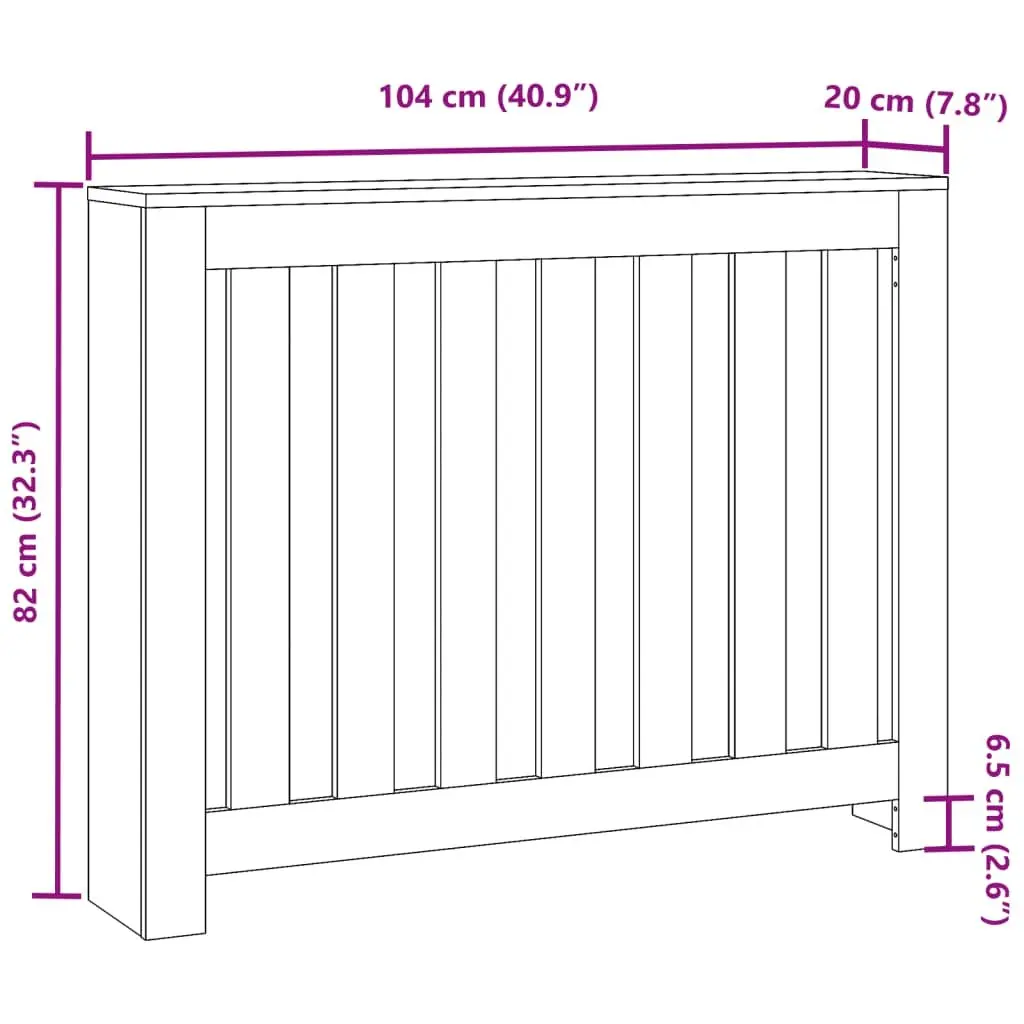 Radiator Cover Engineered Wood 104x20x82cm White Slatted Cabinet Heater Shelf Living Room