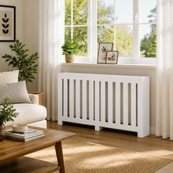 Modern White Engineered Wood Radiator Cover with Slats