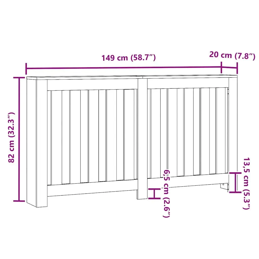 Radiator Cover Engineered Wood 149 x 20 x 82 cm White Slatted Cabinet with Shelf