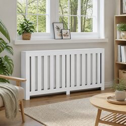 Sturdy White Radiator Cover 175x20x82cm with Shelf