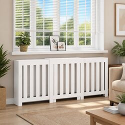 Stylish White Radiator Cover with Slatted Design