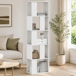 5-Tier White Engineered Wood Bookcase with Durable Build