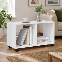Rolling Cabinet White Storage Unit Furniture with Swivel Wheels and Lockable