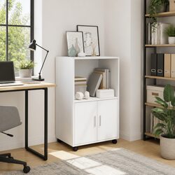 Durable White Rolling Cabinet with Shelves and Wheels