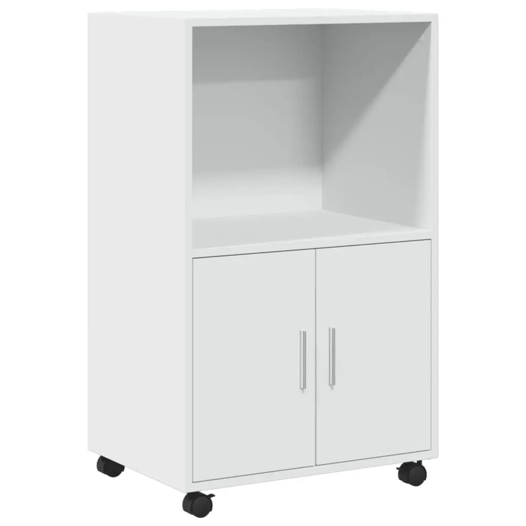 White Rolling Cabinet with Shelves and Wheels