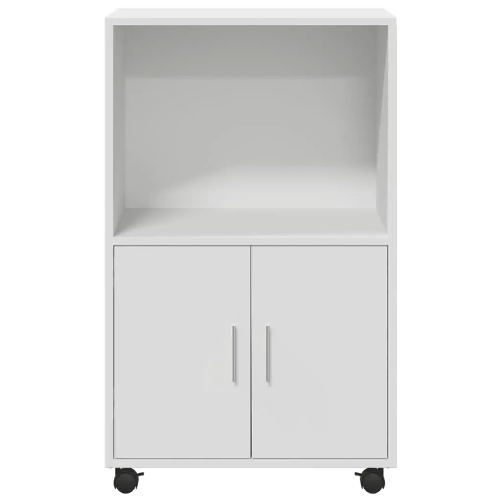 White Rolling Cabinet with Shelves and Wheels