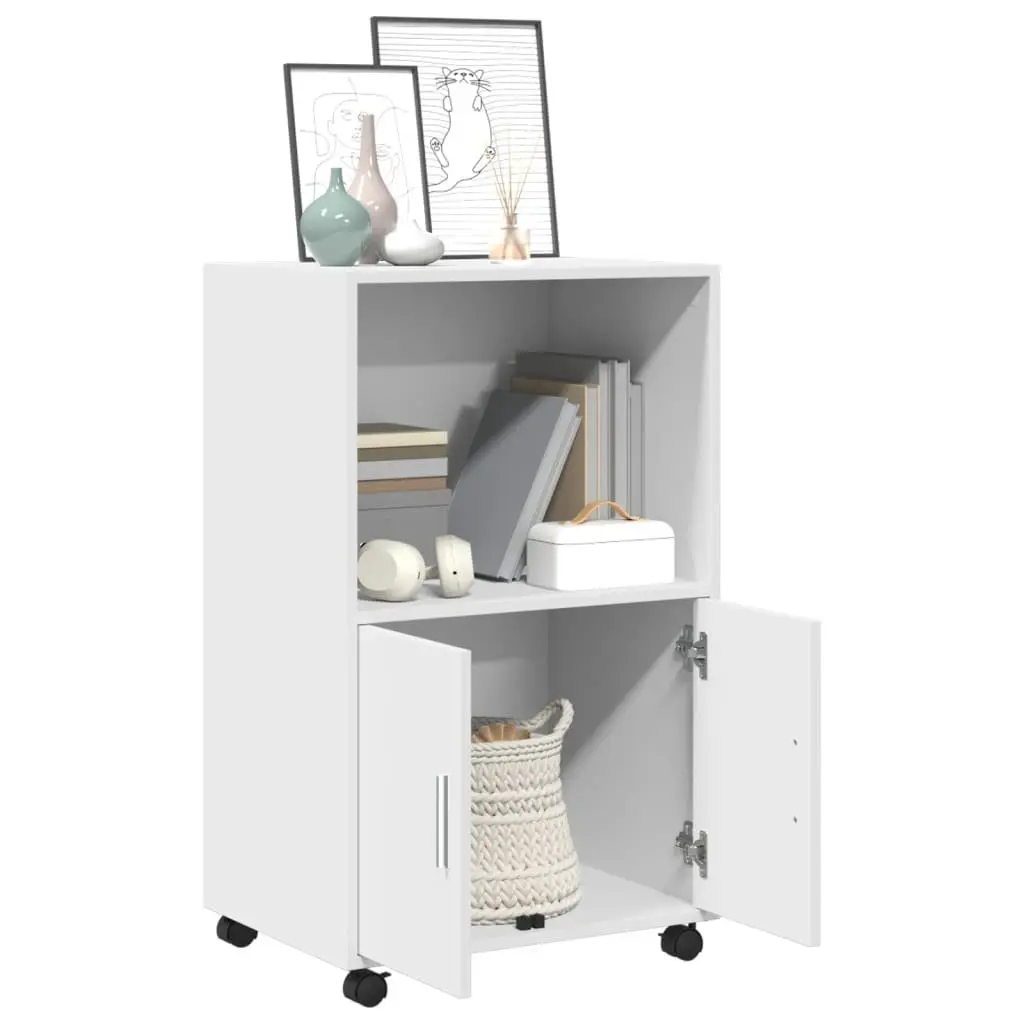 White Rolling Cabinet with Shelves and Wheels