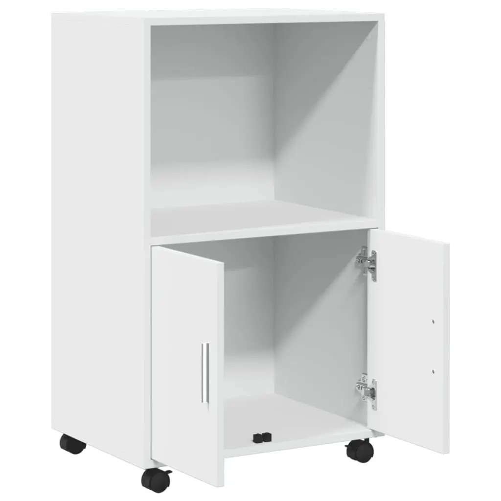 White Rolling Cabinet with Shelves and Wheels